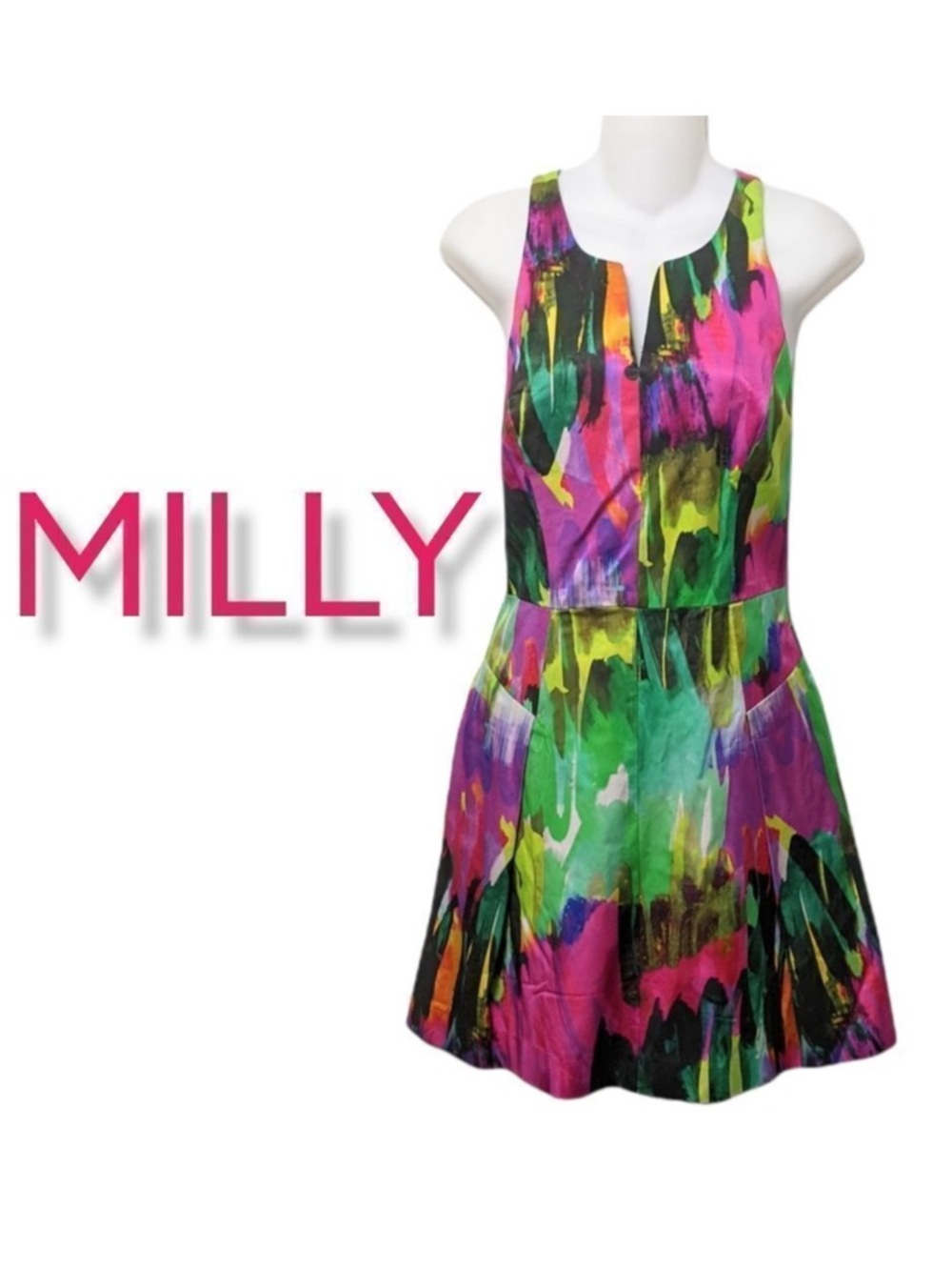 MILLY Abstract Art Racerback Colorful Dress 6